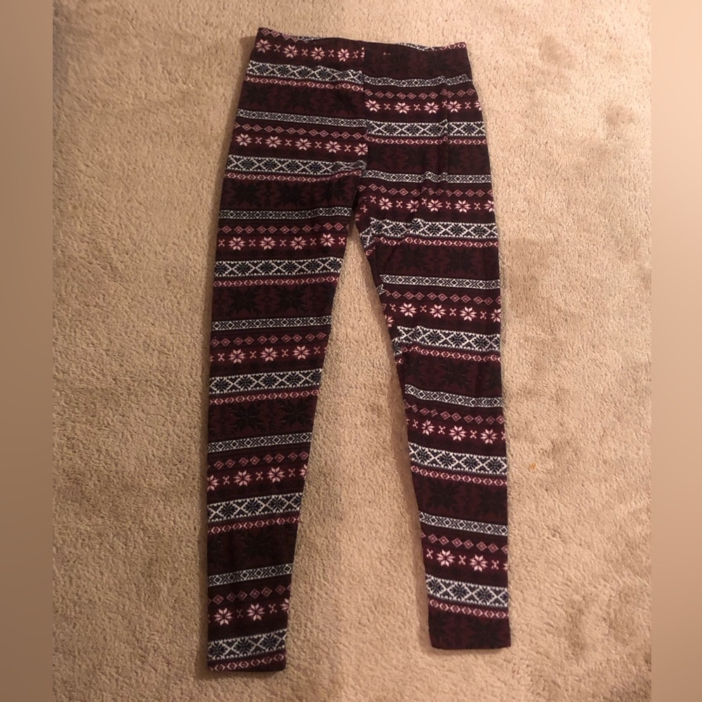 Faded Glory Burgundy Fair Isle Leggings